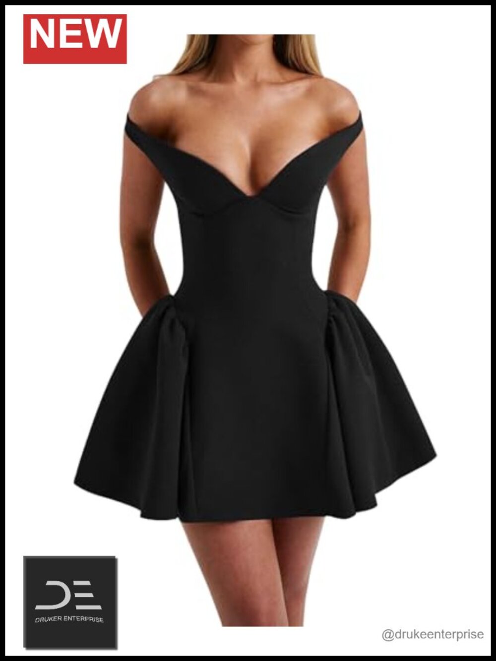 V Neck Off Shoulder Backless A Line Mini Dress Puffy Hem Prom Party